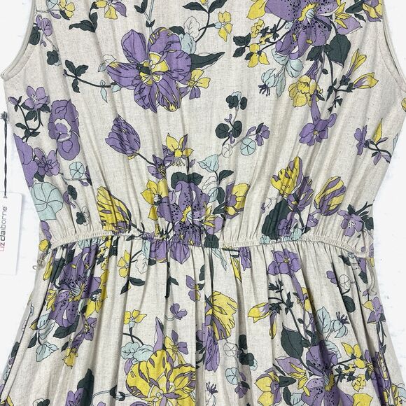 Liz Claiborne Floral Belted Dress Womens SZ 6 Fit & Flare Midi Sleeveless Linen - Picture 7 of 11